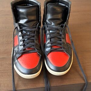 Saint Laurent SL/10H Mens Size 11.5 [EU 45.5] Black Red High Top Sneakers Shoes